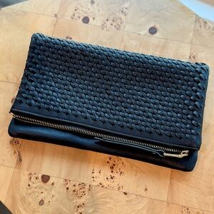Black Woven Vegan Leather Fold-Over Clutch | Like New